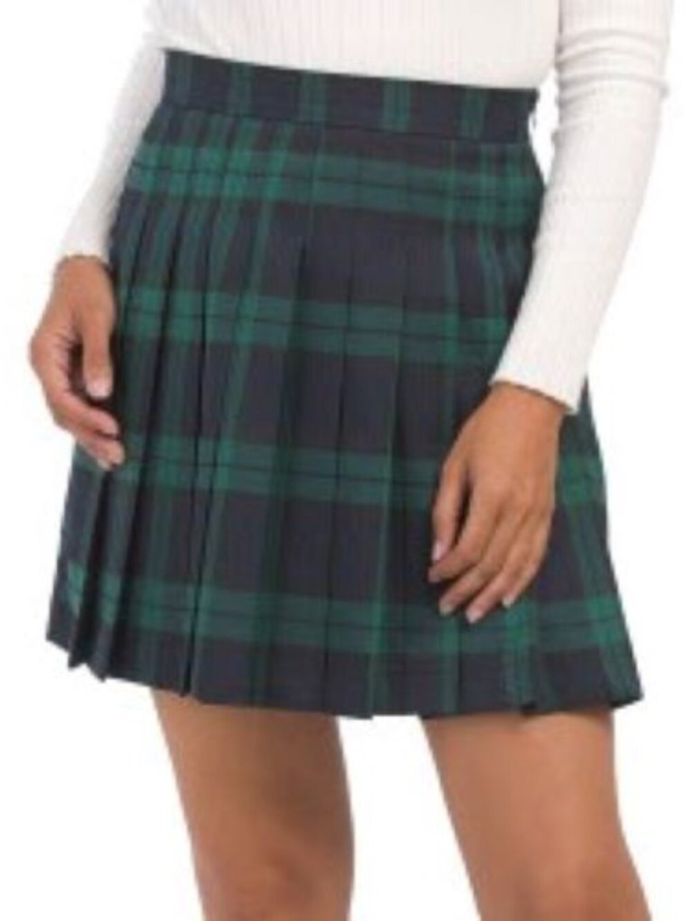 Bagatelle Collection Blue and Green Plaid Pleated Skirt Small